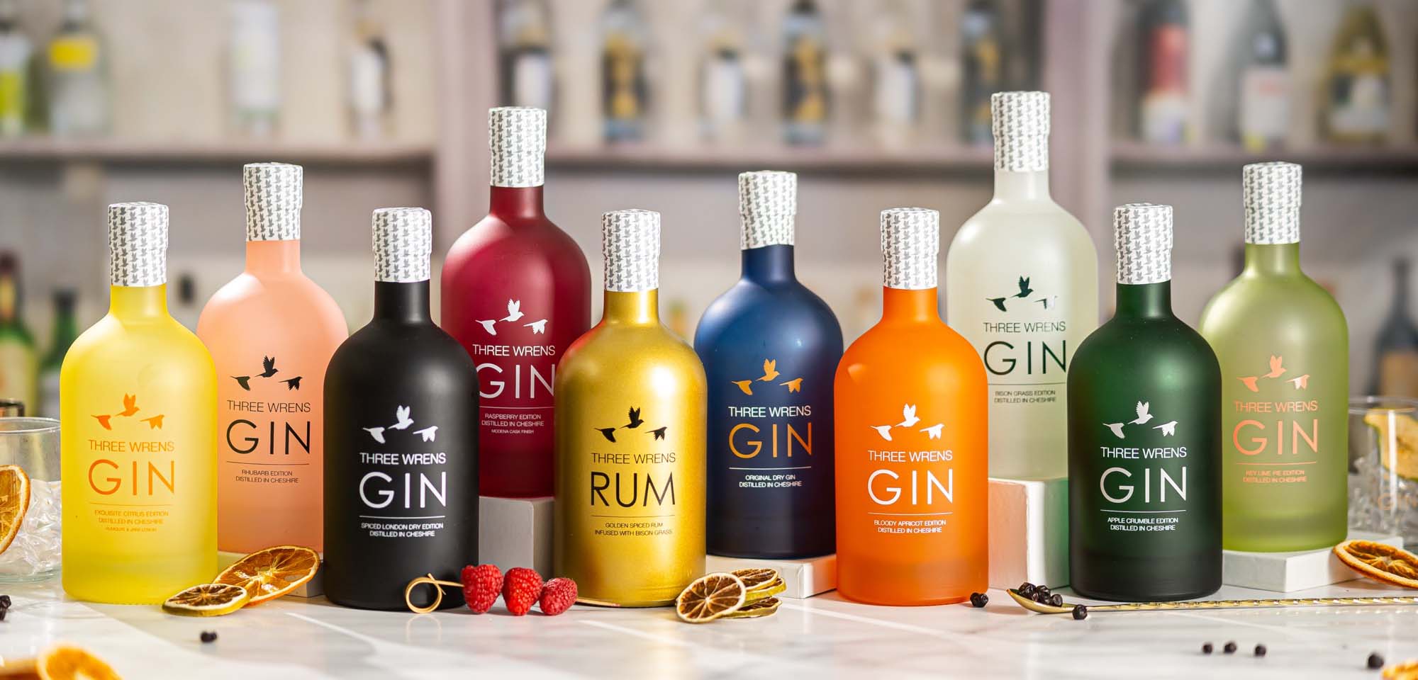 three wrens gin all bottles